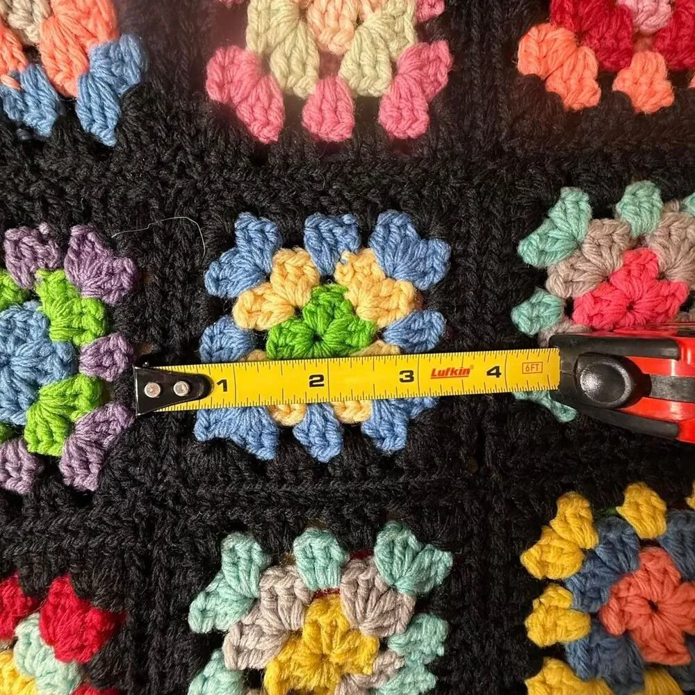 VINTAGE Handmade Crochet Afghan Blanket Throw Granny Square 52” x 66” Large